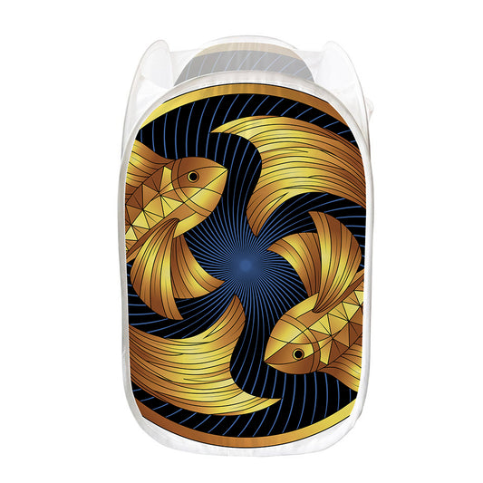 Golden Pisces Zodiac Sign Print Mesh Laundry Hamper