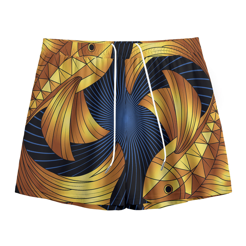 Golden Pisces Zodiac Sign Print Mesh Shorts