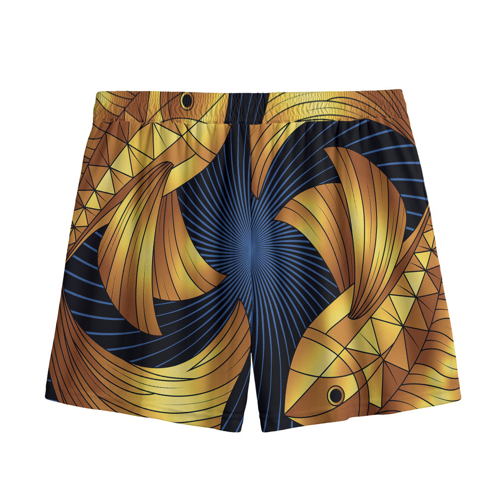Golden Pisces Zodiac Sign Print Mesh Shorts