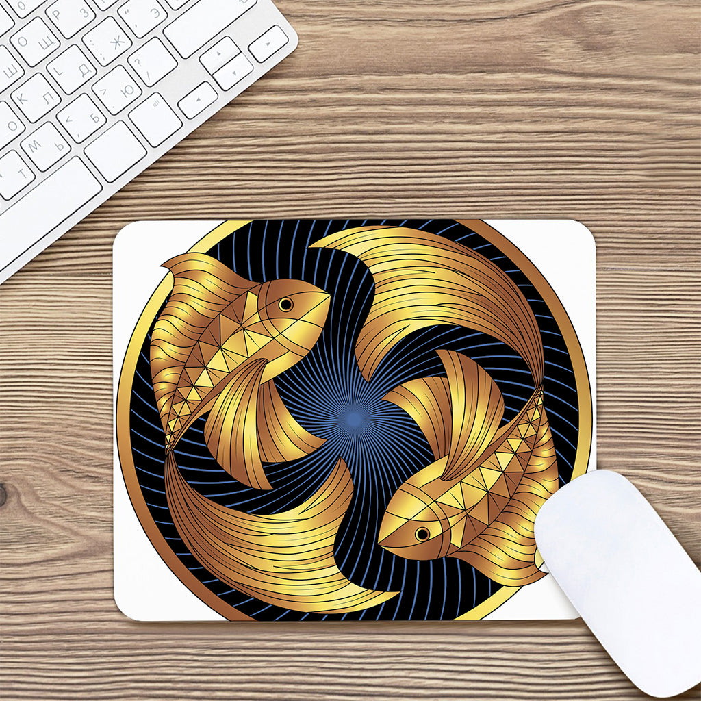 Golden Pisces Zodiac Sign Print Mouse Pad