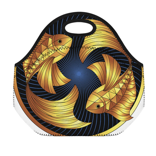 Golden Pisces Zodiac Sign Print Neoprene Lunch Bag