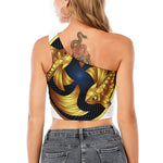 Golden Pisces Zodiac Sign Print One Shoulder Crop Top