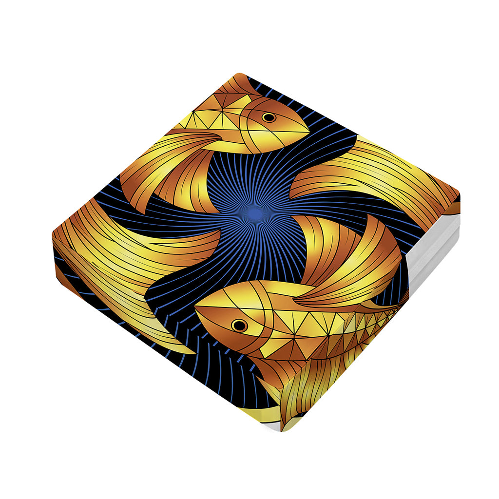Golden Pisces Zodiac Sign Print Outdoor Seat Cushion Cover