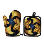 Golden Pisces Zodiac Sign Print Oven Mitt And Pot Holder Set