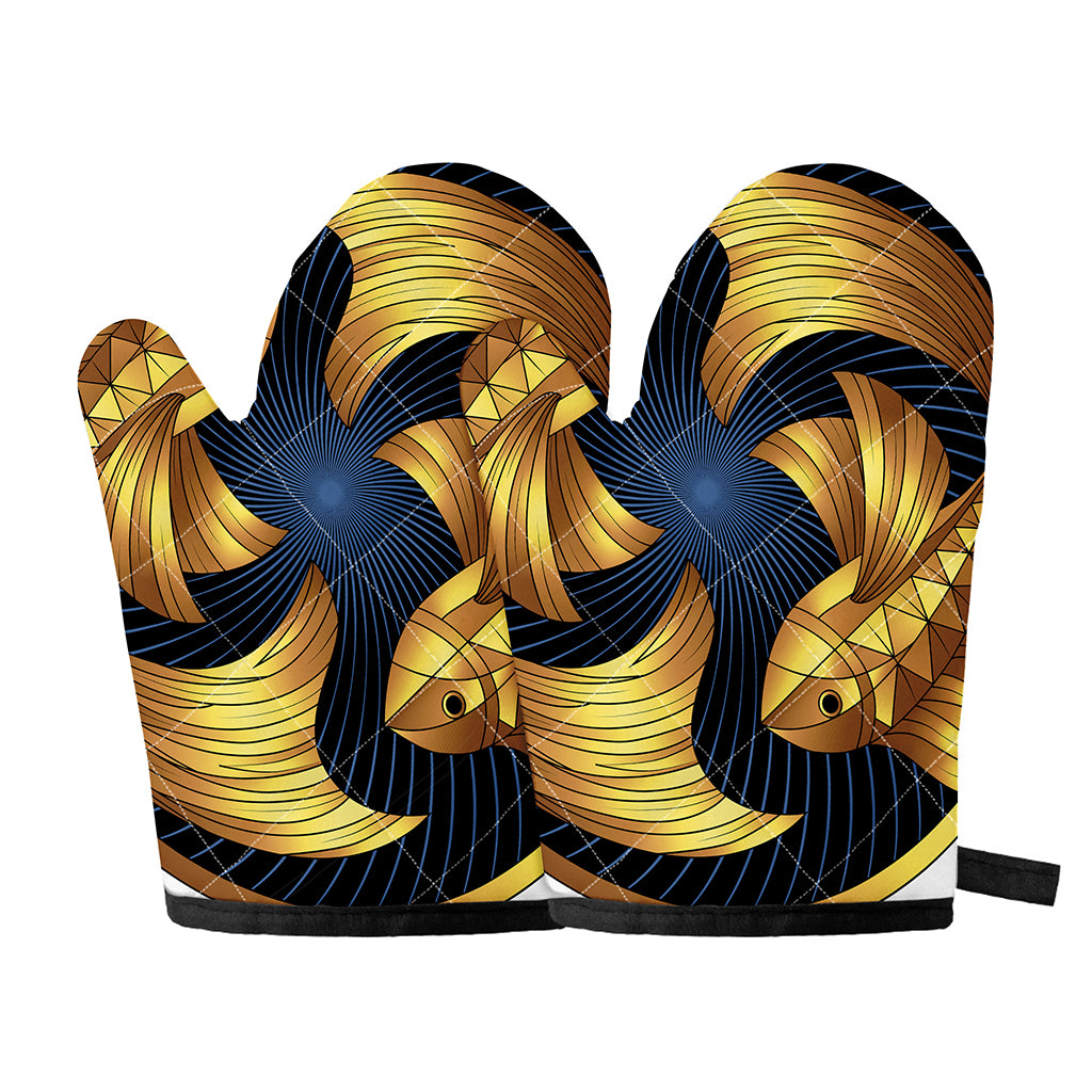 Golden Pisces Zodiac Sign Print Oven Mitts