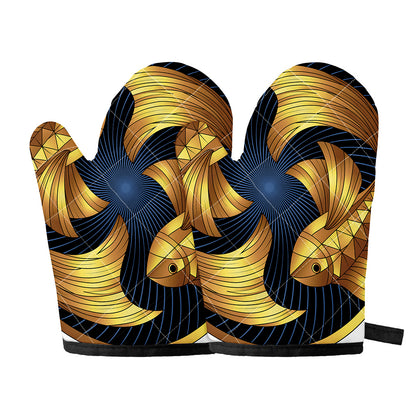 Golden Pisces Zodiac Sign Print Oven Mitts