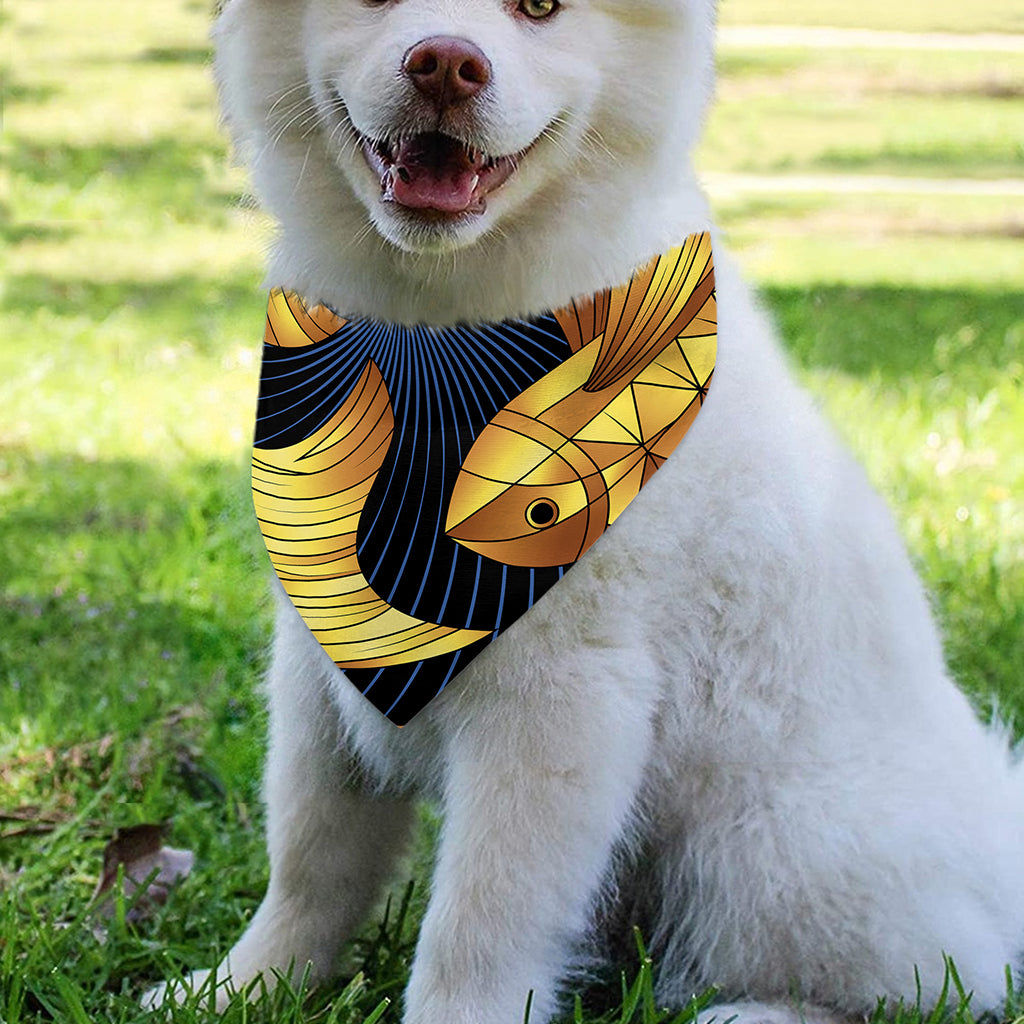 Golden Pisces Zodiac Sign Print Over The Collar Dog Bandana