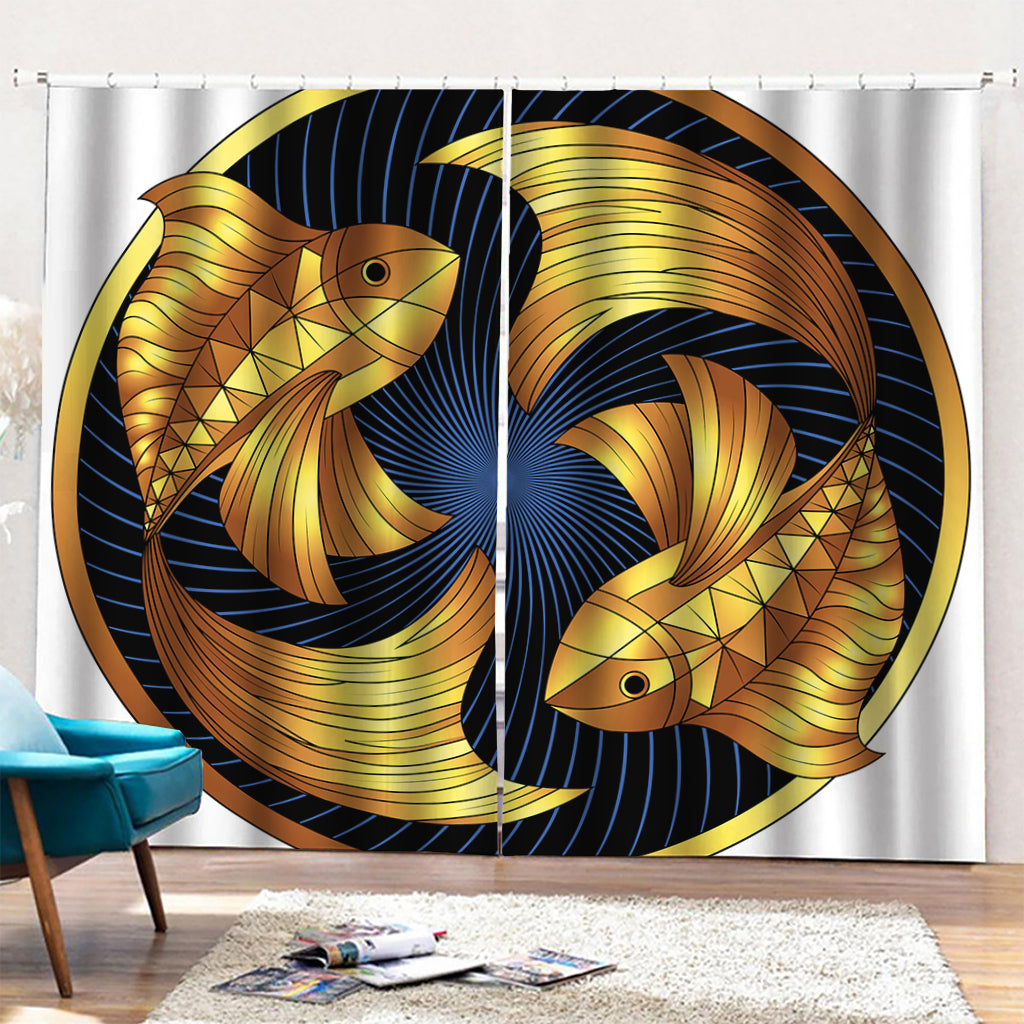 Golden Pisces Zodiac Sign Print Pencil Pleat Curtains