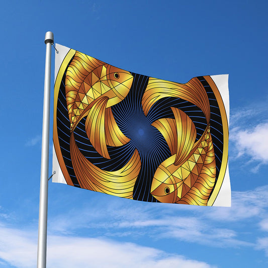 Golden Pisces Zodiac Sign Print Polyester Flag