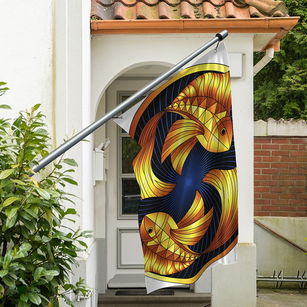 Golden Pisces Zodiac Sign Print Polyester Flag