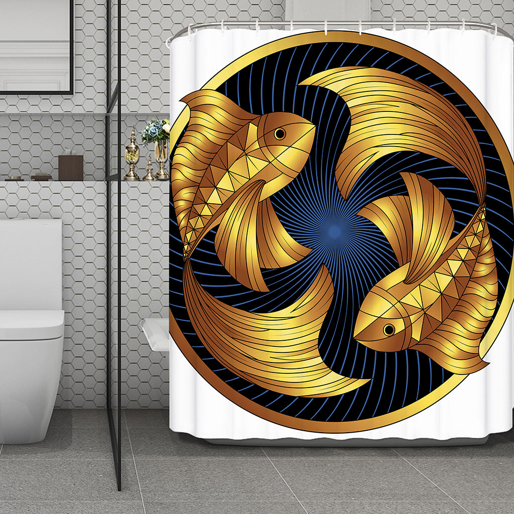 Golden Pisces Zodiac Sign Print Polyester Shower Curtain