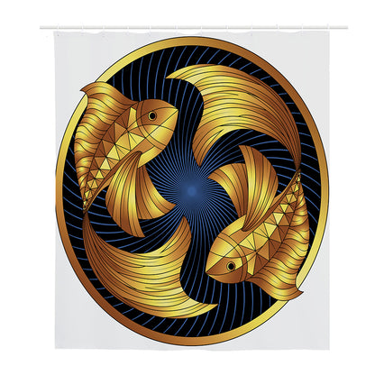 Golden Pisces Zodiac Sign Print Polyester Shower Curtain