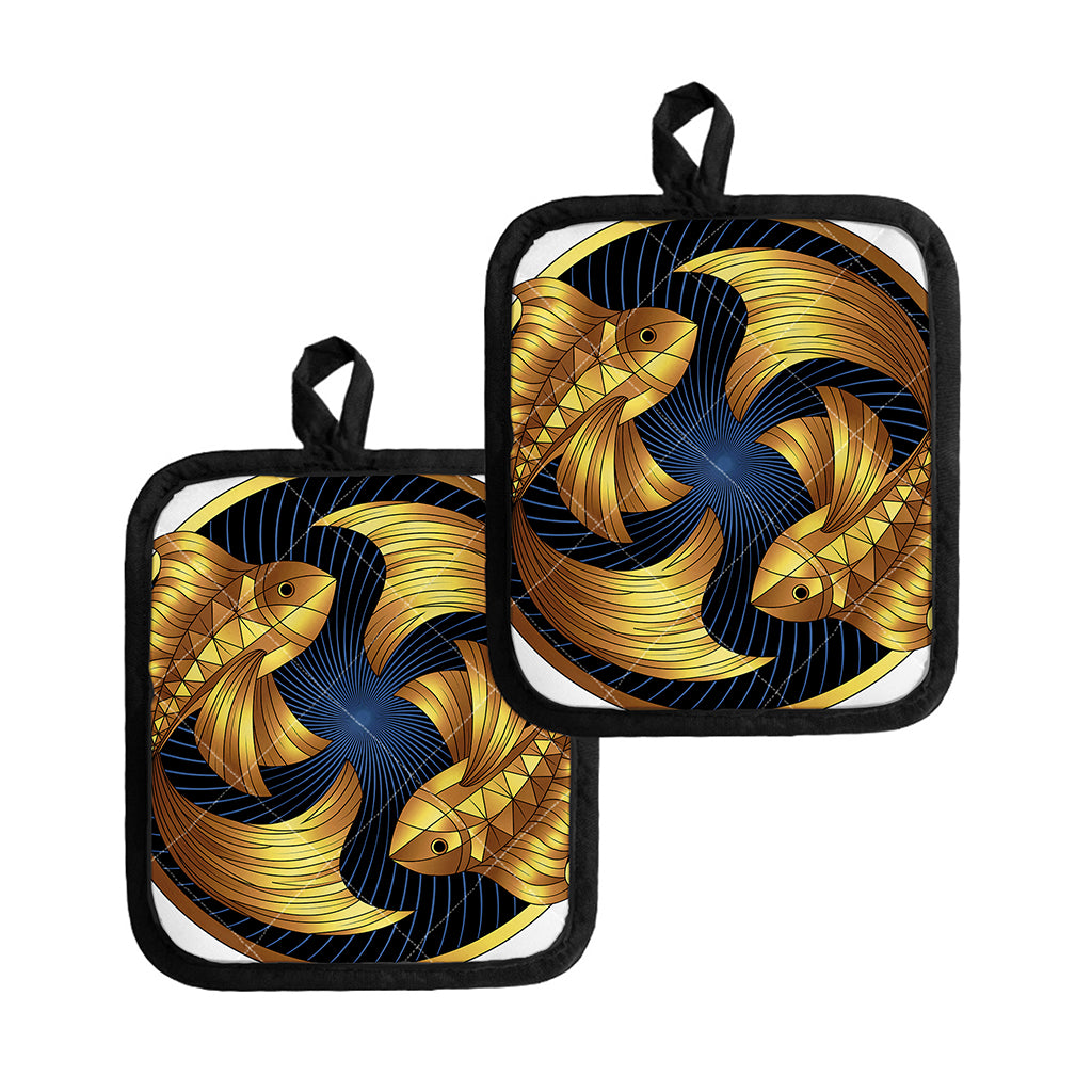 Golden Pisces Zodiac Sign Print Pot Holders