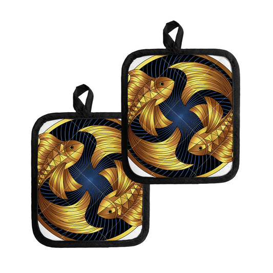 Golden Pisces Zodiac Sign Print Pot Holders