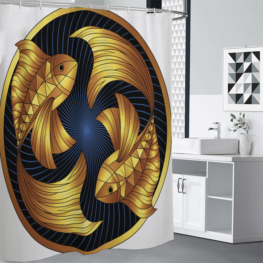 Golden Pisces Zodiac Sign Print Premium Shower Curtain