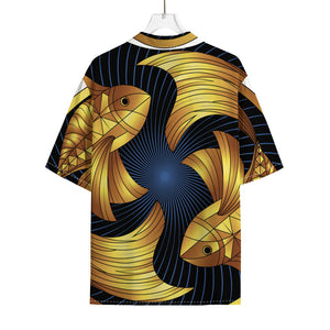 Golden Pisces Zodiac Sign Print Rayon Hawaiian Shirt