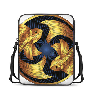 Golden Pisces Zodiac Sign Print Rectangular Crossbody Bag