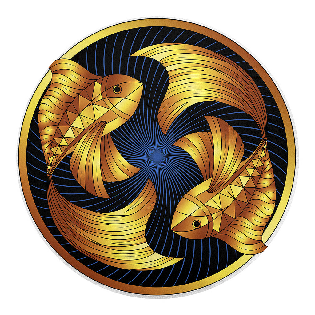 Golden Pisces Zodiac Sign Print Round Blanket