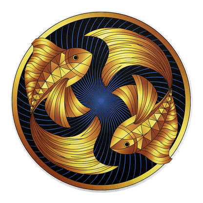 Golden Pisces Zodiac Sign Print Round Blanket