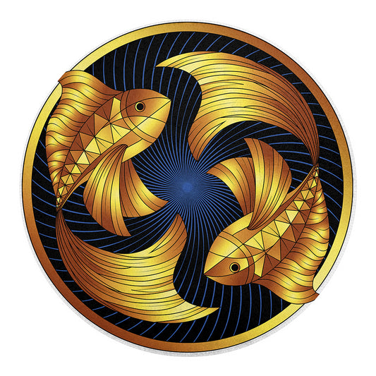 Golden Pisces Zodiac Sign Print Round Blanket