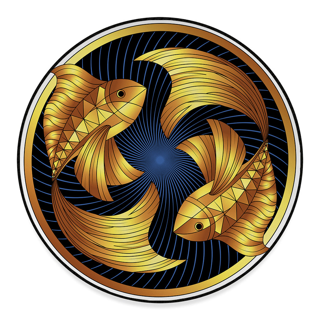 Golden Pisces Zodiac Sign Print Round Floor Mat