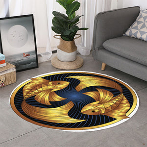 Golden Pisces Zodiac Sign Print Round Rug