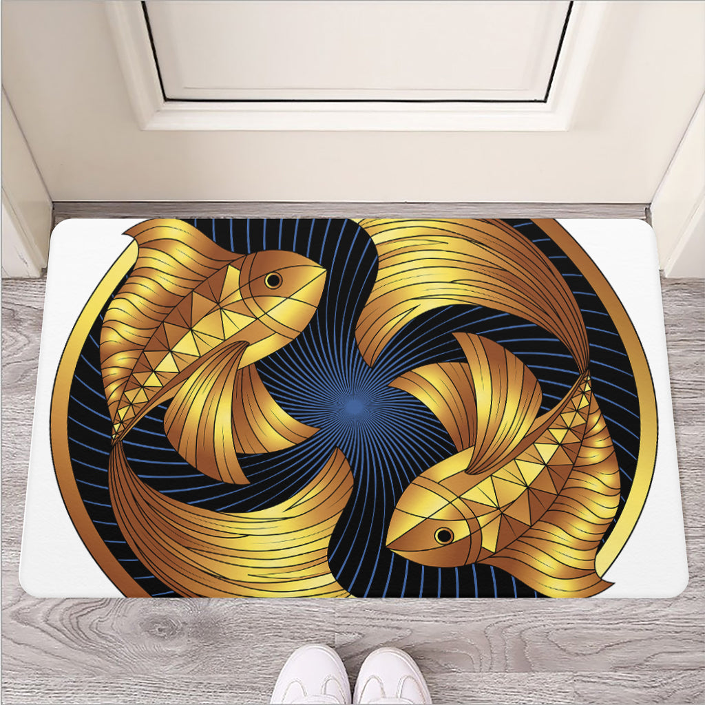 Golden Pisces Zodiac Sign Print Rubber Doormat