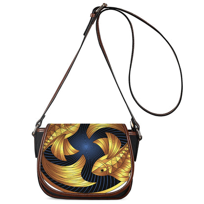 Golden Pisces Zodiac Sign Print Saddle Bag