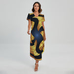 Golden Pisces Zodiac Sign Print Short Sleeve Maxi Dress