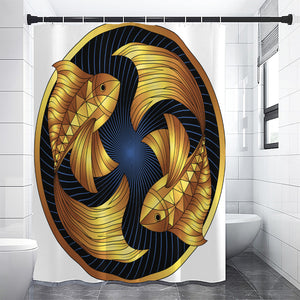 Golden Pisces Zodiac Sign Print Shower Curtain