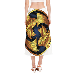 Golden Pisces Zodiac Sign Print Side Slit Midi Skirt