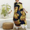 Golden Pisces Zodiac Sign Print Silk V-Neck Kaftan Dress