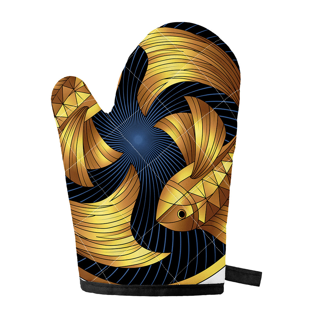 Golden Pisces Zodiac Sign Print Single Oven Mitt