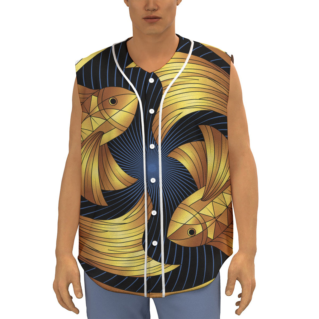 Golden Pisces Zodiac Sign Print Sleeveless Baseball Jersey