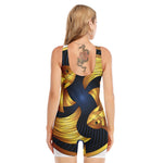 Golden Pisces Zodiac Sign Print Sleeveless One Piece Swimsuit