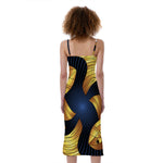 Golden Pisces Zodiac Sign Print Slim Fit Midi Cami Dress