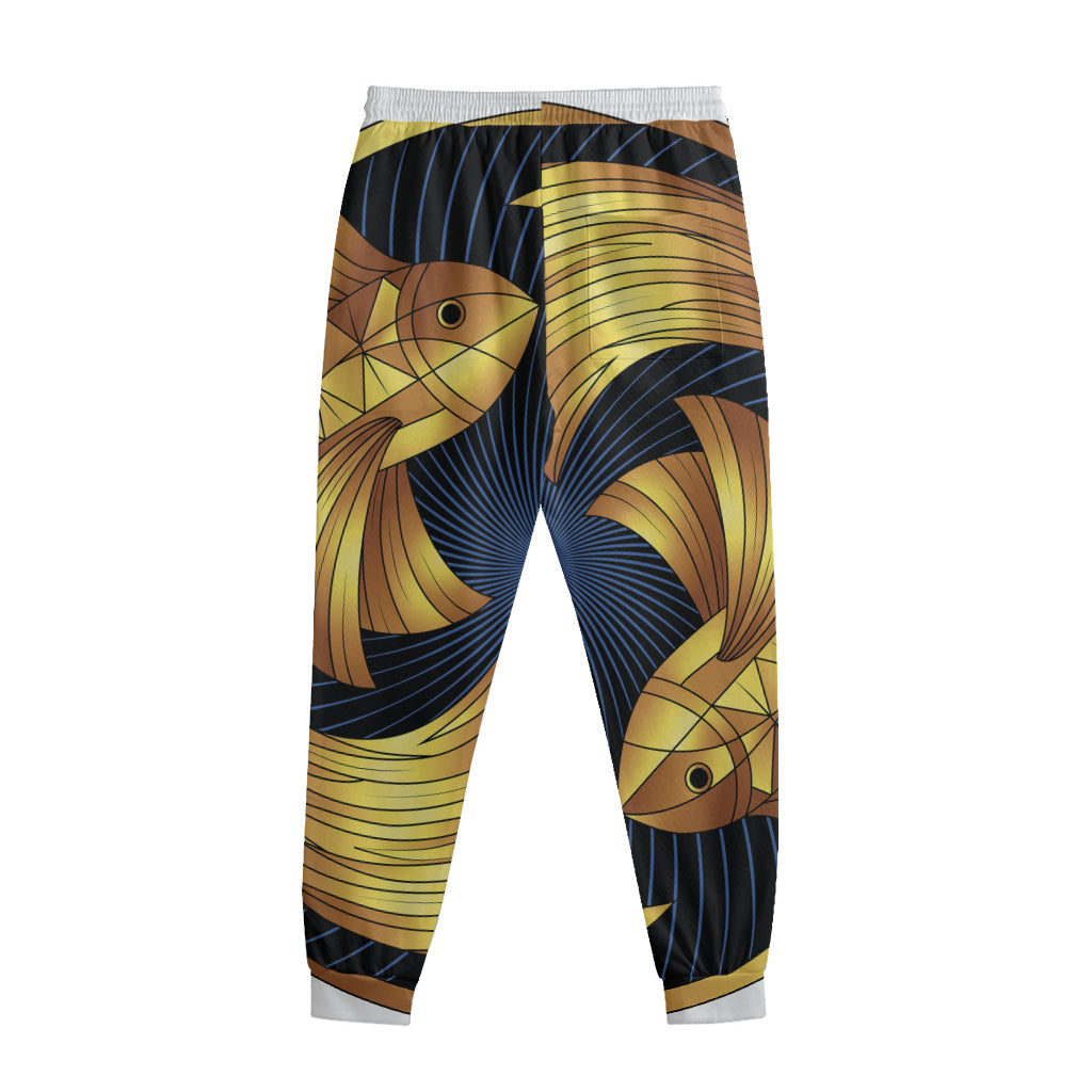 Golden Pisces Zodiac Sign Print Sweatpants