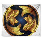 Golden Pisces Zodiac Sign Print Tapestry