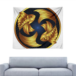 Golden Pisces Zodiac Sign Print Tapestry