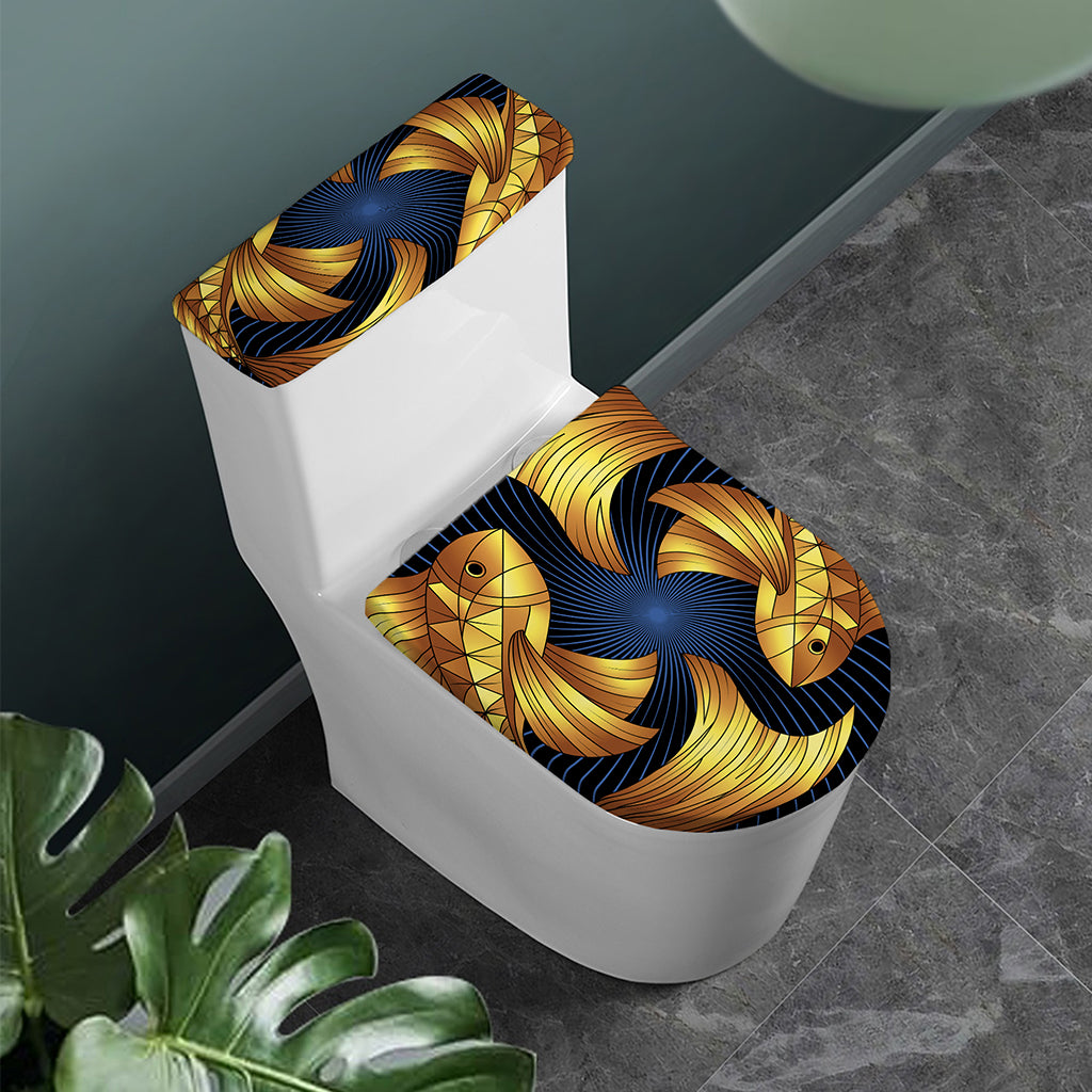 Golden Pisces Zodiac Sign Print Toilet Lid And Tank Cover Set