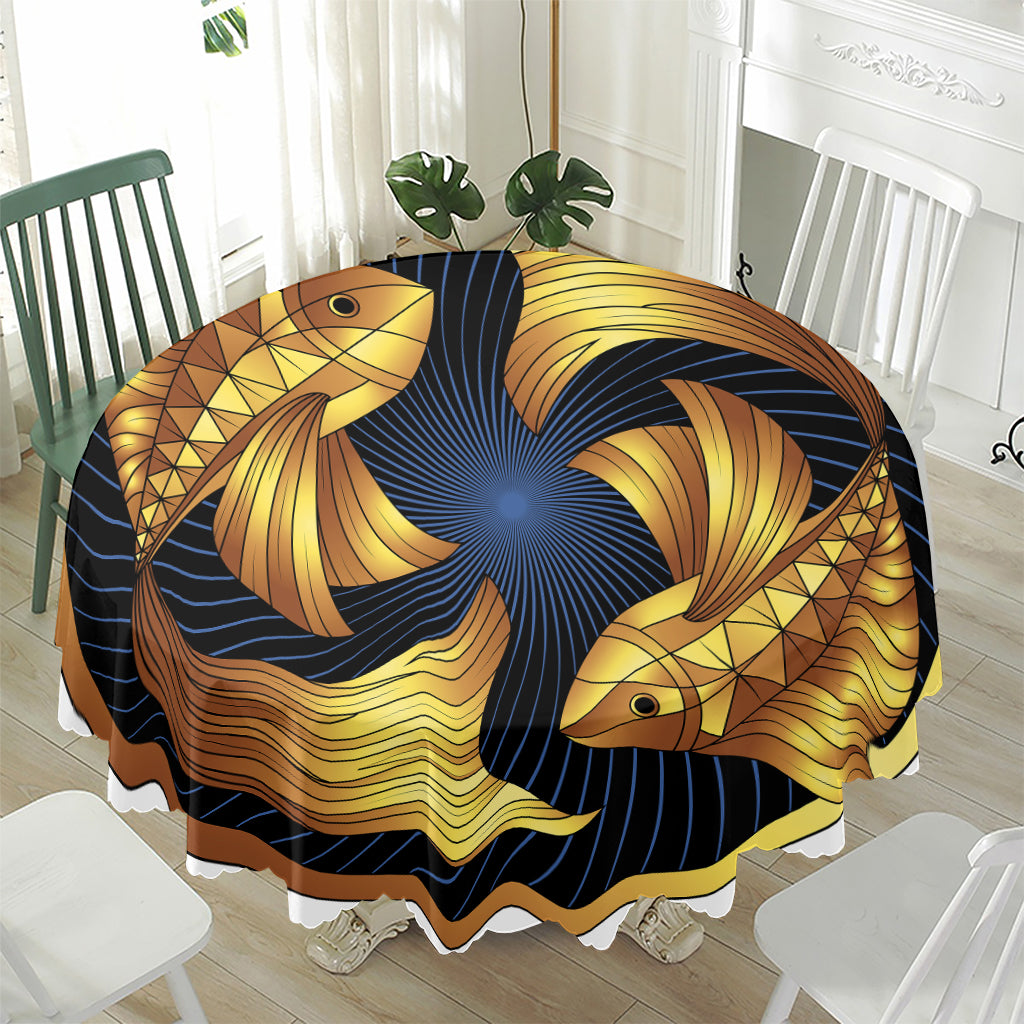 Golden Pisces Zodiac Sign Print Waterproof Round Tablecloth
