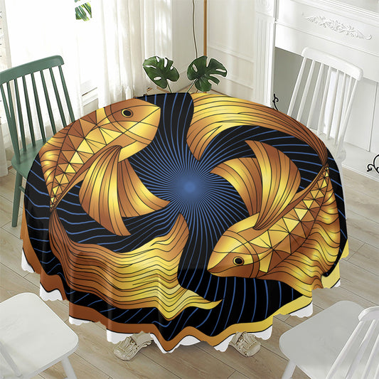 Golden Pisces Zodiac Sign Print Waterproof Round Tablecloth