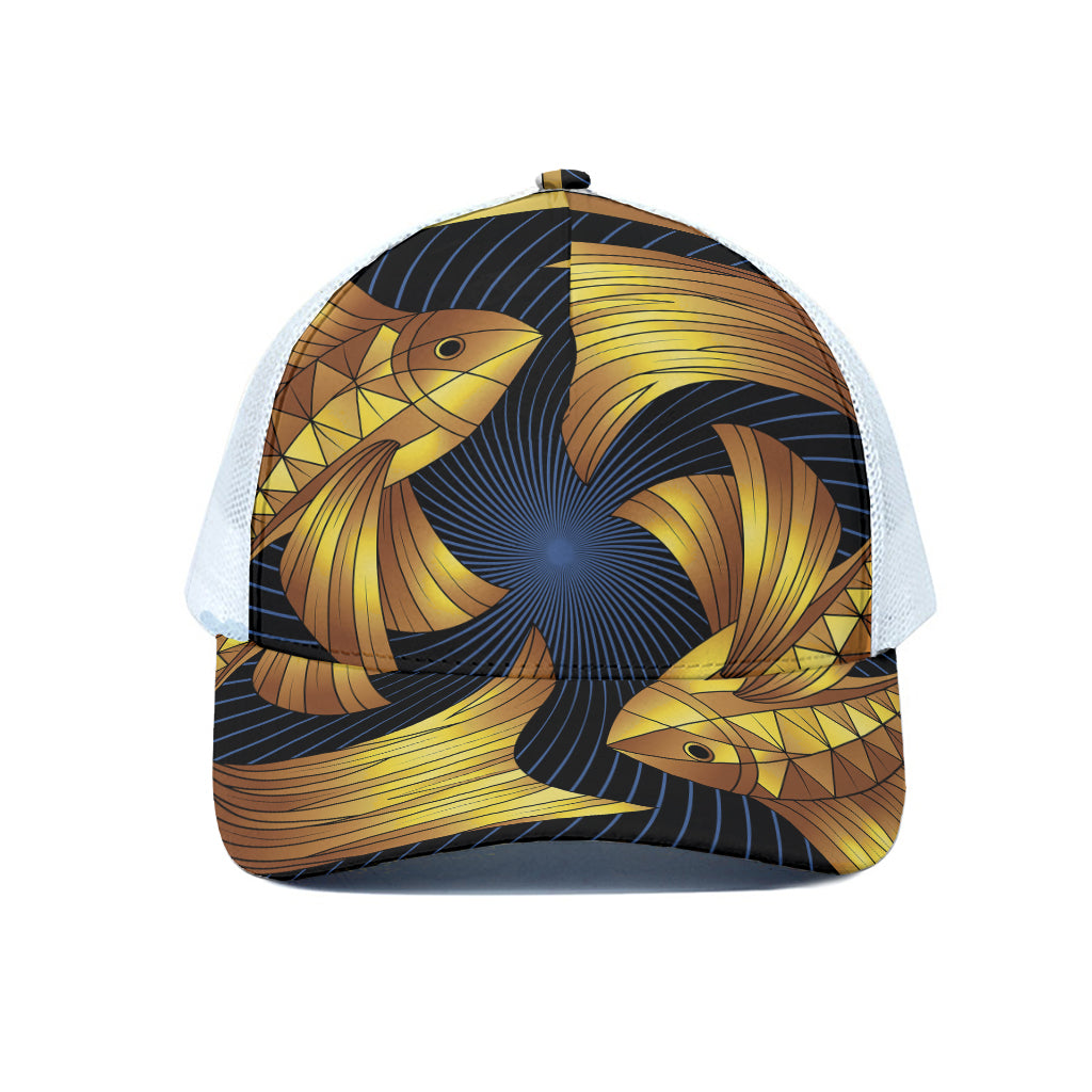 Golden Pisces Zodiac Sign Print White Mesh Trucker Cap