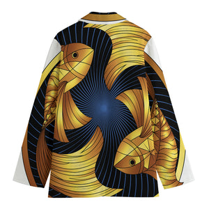 Golden Pisces Zodiac Sign Print Women's Blazer