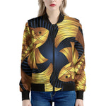 Golden Pisces Zodiac Sign Print Women's Bomber Jacket