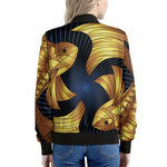 Golden Pisces Zodiac Sign Print Women's Bomber Jacket