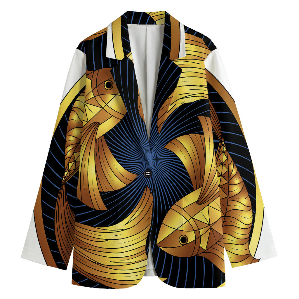 Golden Pisces Zodiac Sign Print Women's Cotton Blazer