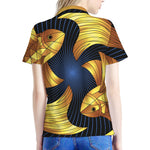 Golden Pisces Zodiac Sign Print Women's Polo Shirt