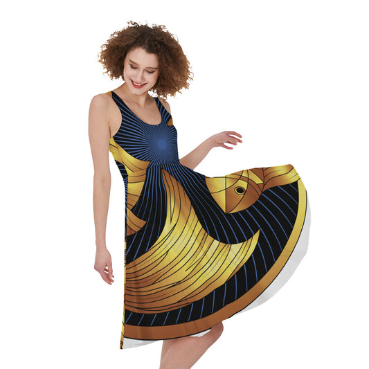 Golden Pisces Zodiac Sign Print Women's Sleeveless Dress