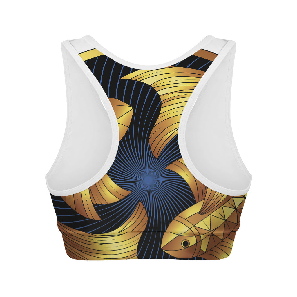 Golden Pisces Zodiac Sign Print Women's Sports Bra